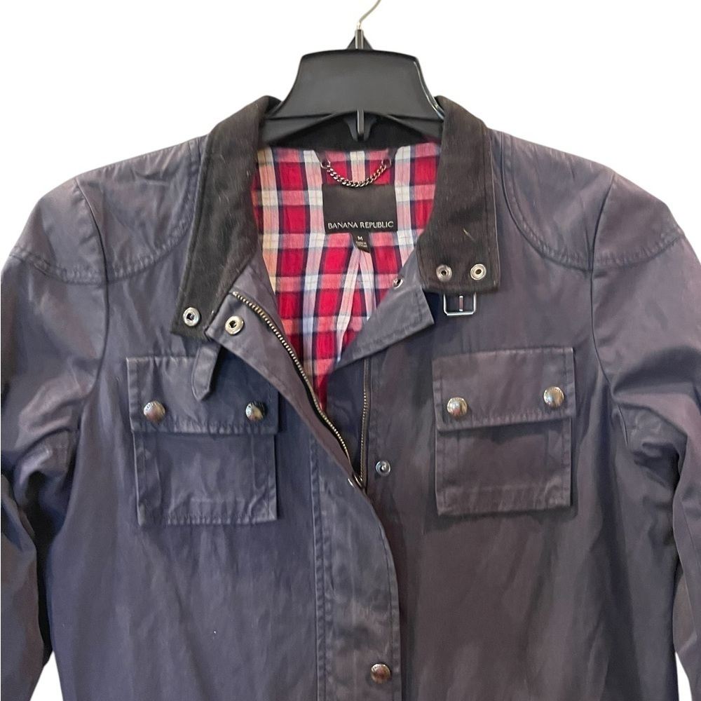 Banana Republic Womens Jacket Blue Waxed Canvas Corduroy Collar Barn Coat Medium - Picture 4 of 7